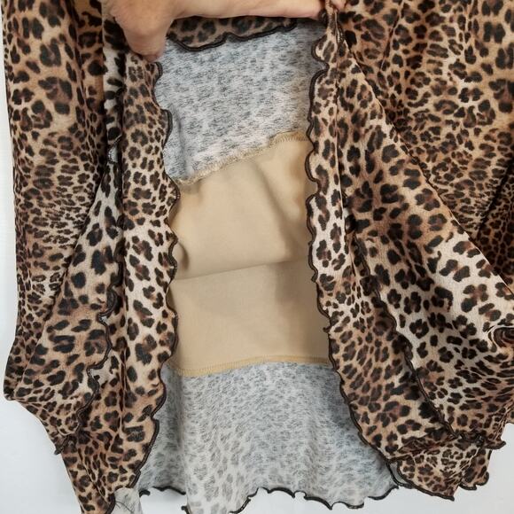 Vintage 90s AGB Byer California Stretch Leopard Print Slip Skirt Lettuce Hem M - Picture 4 of 6